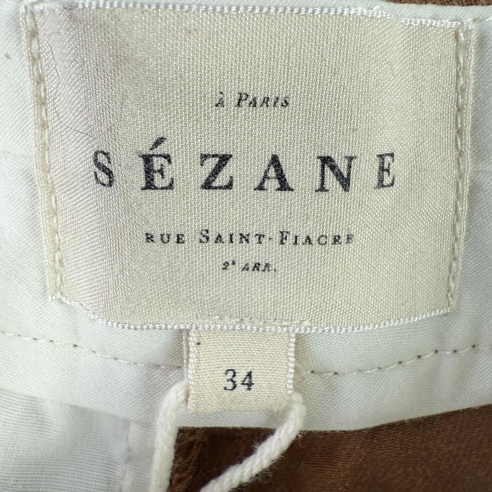 Sézane Constance Pants Women's 34 (US 2) Brown Pleated Wide Leg 26x28 $145 - Picture 5 of 11